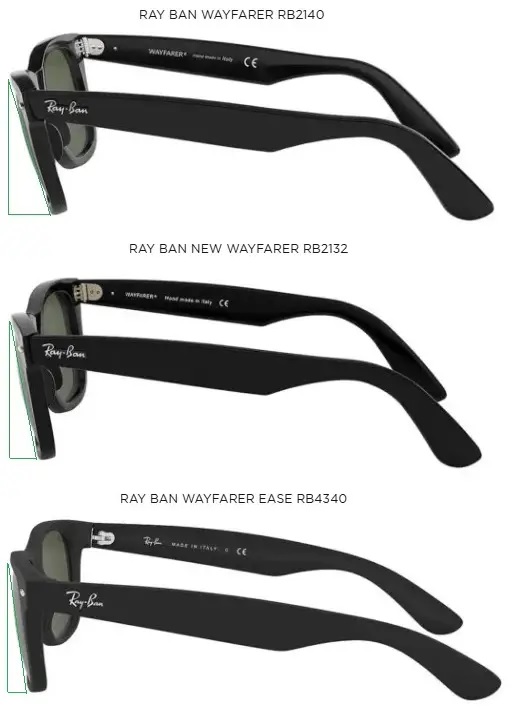 diferencia inclinacion entre lentes wayfarer classic, ease y new